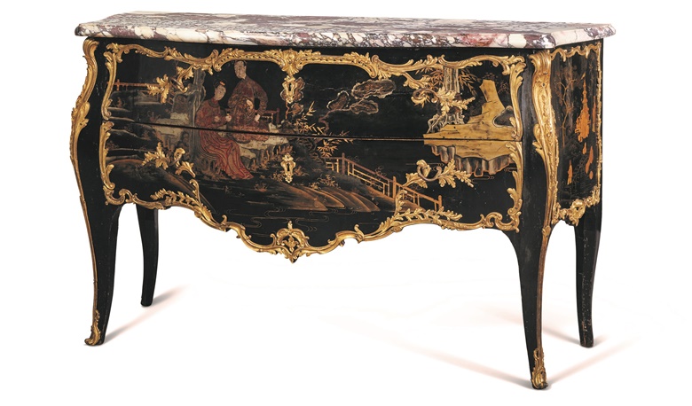Louis XV ormolu-mounted Japanned, ebony and ebonised commode stamped by Jean Holthausen, c. 1765. H 90 cm (35½ in), W 133 cm (52⅓ in), D 52 cm (20¾ in). Estimate €60,000–100,000. Offered in Collections on 28 October at Christie’s Paris