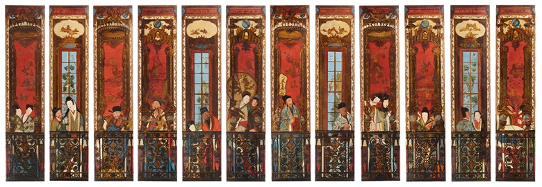 A Set of Twelve German Painted Panels, 1720. 134 in (340.5 cm) high, 29¾ in (75.5 cm) wide. Sold for $2,280,000 in The Ann & Gordon Getty Collection Volume 3 on 21 October at Christie’s in New York