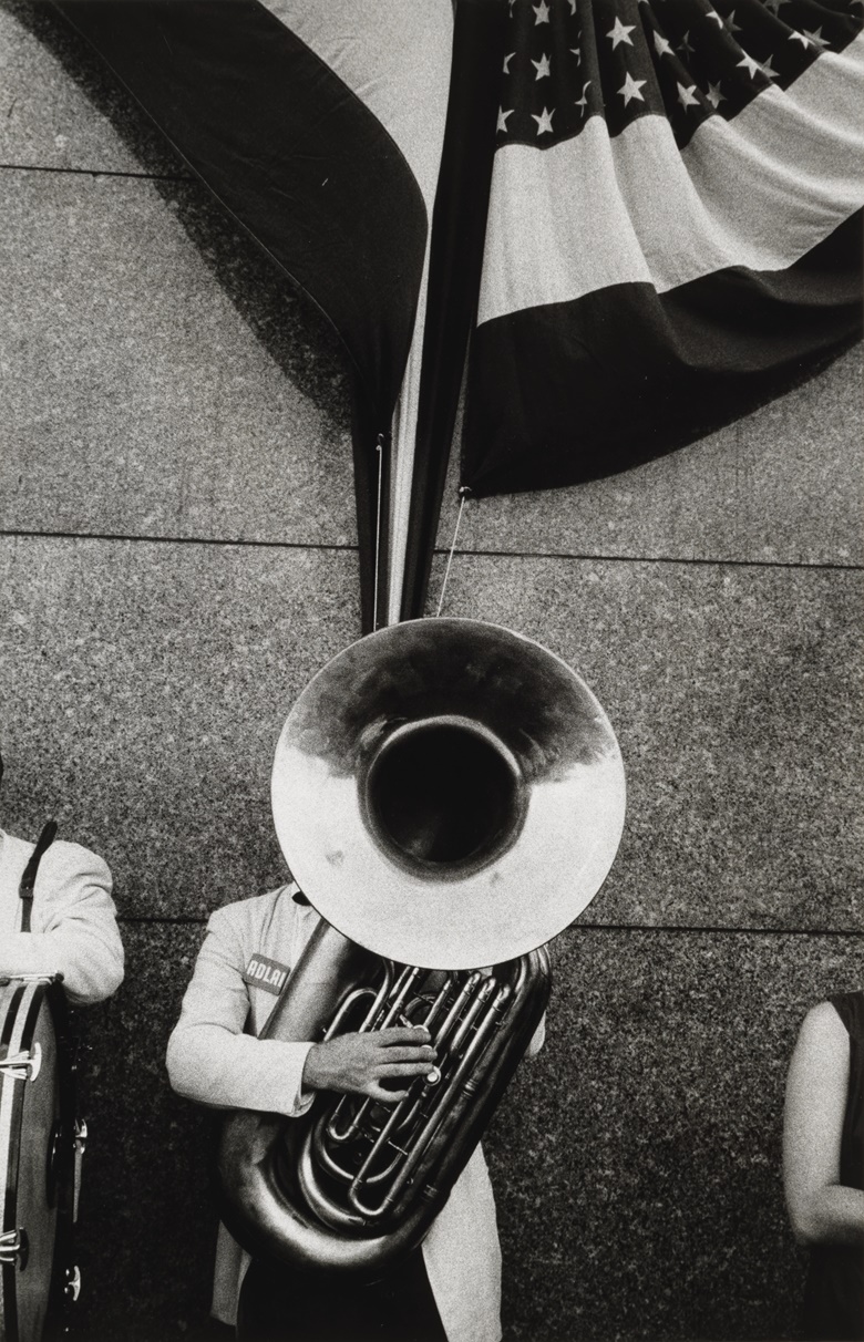 Robert Frank (1924-2019), Political Rally, Chicago, 1956. Gelatin silver print, printed 1977. 28.9 x 18.6 cm (11⅜ x 7⅜ in). Estimate €40,000-60,000. Offered in Photographies until 8 November at Christie’s  Online © Andrea Frank Foundation, from The Americans