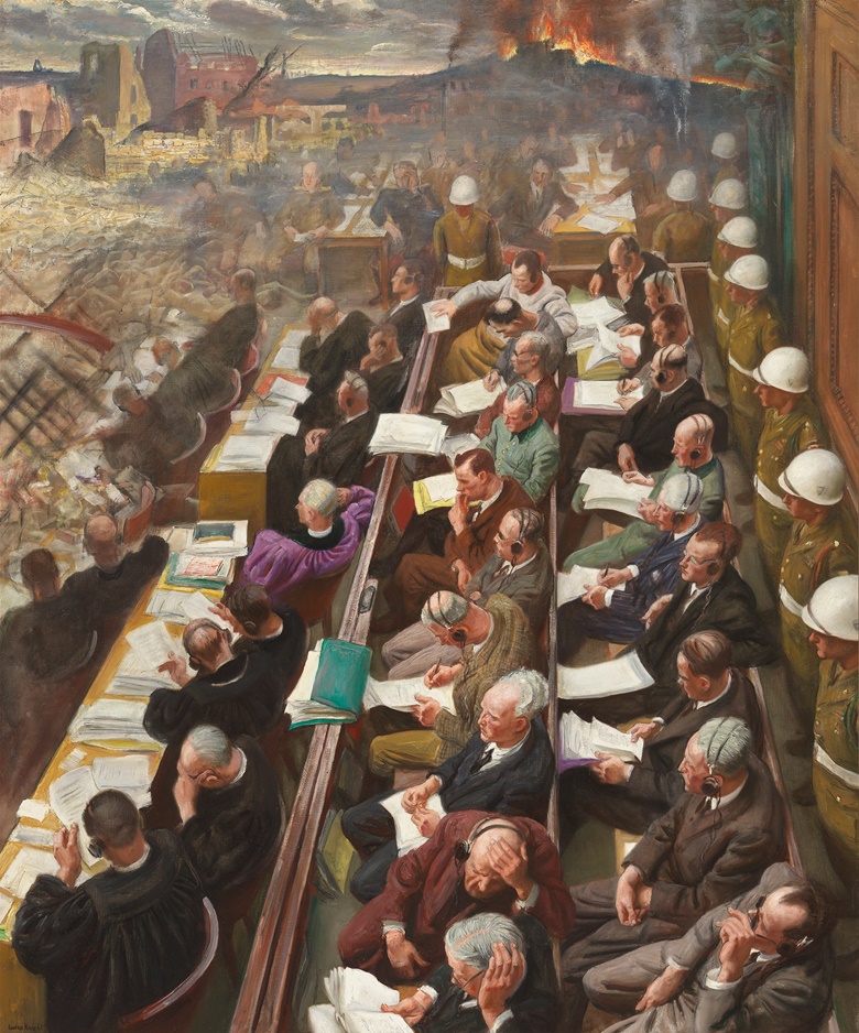 Dame Laura Knight, R.A., R.W.S. (1877-1970), The Nuremberg Trial, 1946. Oil on canvas. 183 cm x 152 cm. © Imperial War Museum (Art.IWM ART LD 5798)