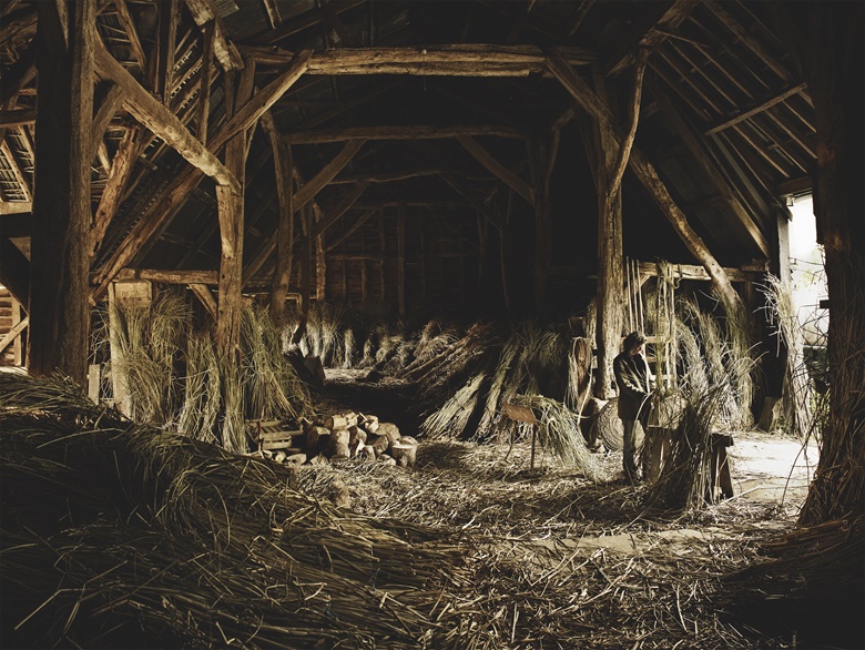 Felicity Irons in her 14th-century Bedfordshire barn, from where she runs Rush Matters. Rush weaving traces its roots back to the Anglo-Saxons. Photo Andrew Montgomery