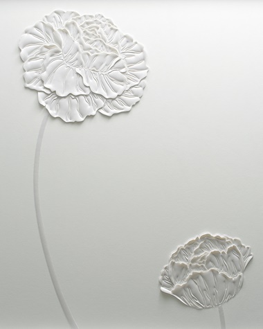 Giant White Peonies, 2021, created by Helen Amy Murray for flagship Van Cleef & Arpels boutiques. The artist creates three-dimensional designs from suede, leather and silk. Photo courtesy of Helen Amy Murray, Van Cleef & Arpels and photographer Marcos Bevilacqua