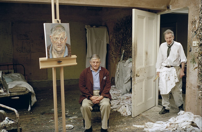 Lucian Freud and David Hockney, 2002. Photograph by David Dawson. Photo © David Dawson. All rights reserved 2022  Bridgeman Images. Artwork © The Lucian Freud Archive. All Rights Reserved 2022  Bridgeman Images