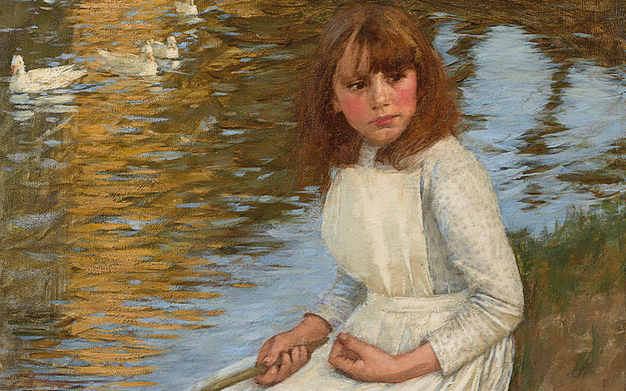 Henry Herbert La Thangue, R.A. (1859-1929), By the Duckpond, 1893 (detail). Oil on canvas. 35⅜ x 30⅛ in (90 x 76.5 cm). Sold for £151,200 on 13 December 2022 at Christie’s in London