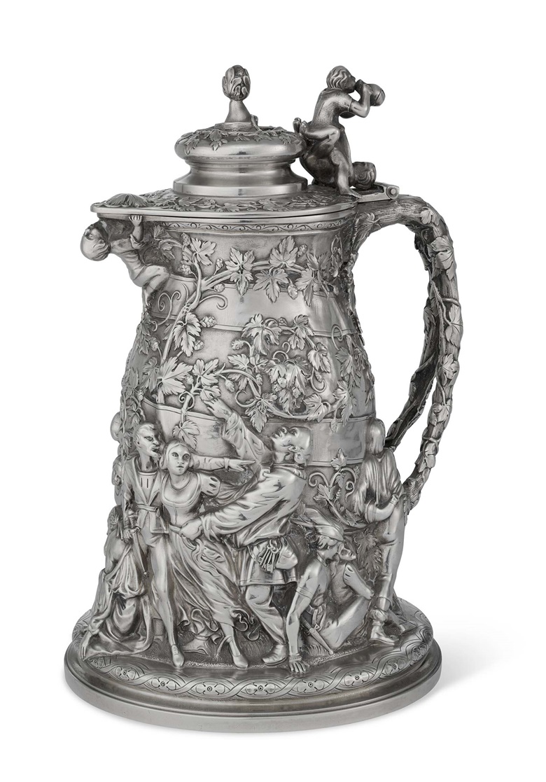 Tiffany and Co., designed by Friedrich August Moritz Retzsch, The Intemperance Tankard, 1860. Silver. Sold for $15,120 in Important Americana on 20 January at Christie’s New York