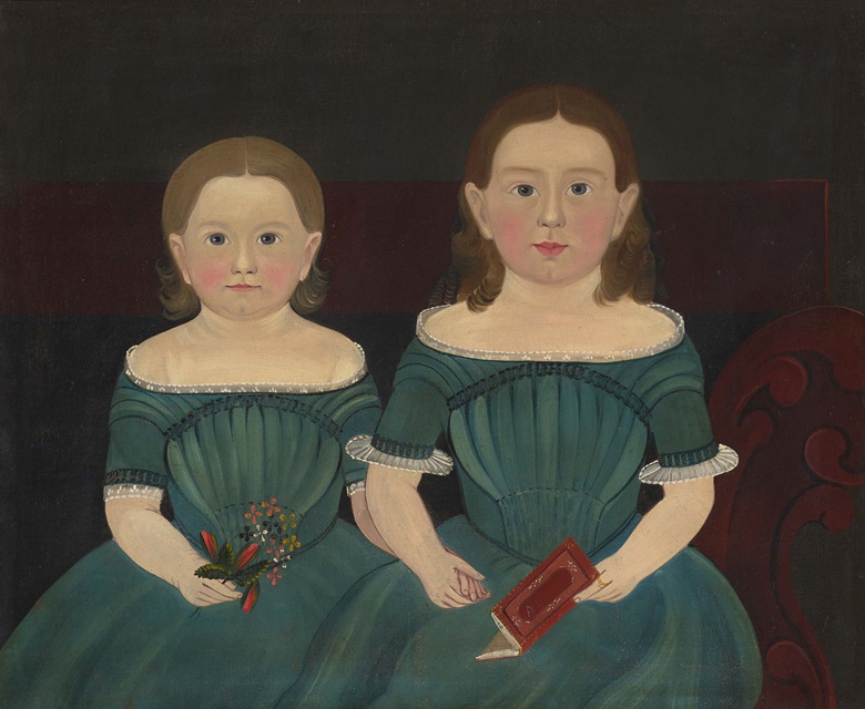 Sturtevant J. Hamblin (1817-1884),The Hathaway Sisters, c. 1849. Oil on canvas. 21¾ x 27 in (55.2 x 68.5 cm). Sold for $113,400 in Important Americana on 20 January at Christie’s New York