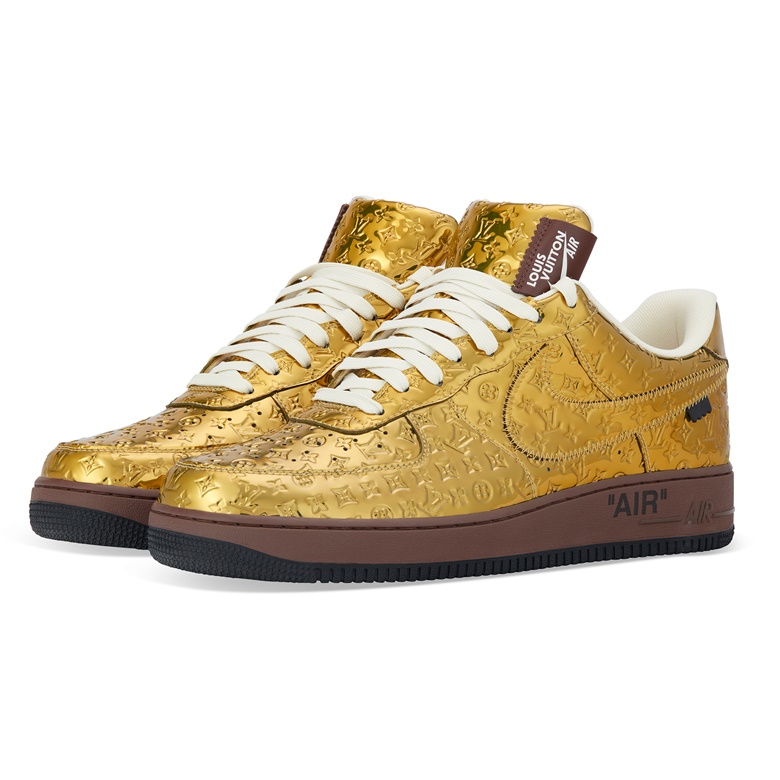 Air Force Low 1 Gold Sneaker by Virgil Abloh. Louis Vuitton x Nike, 2022. Estimate $7,000-$9,000. Offered in The Greats on 29 November-8 December at Christie’s online