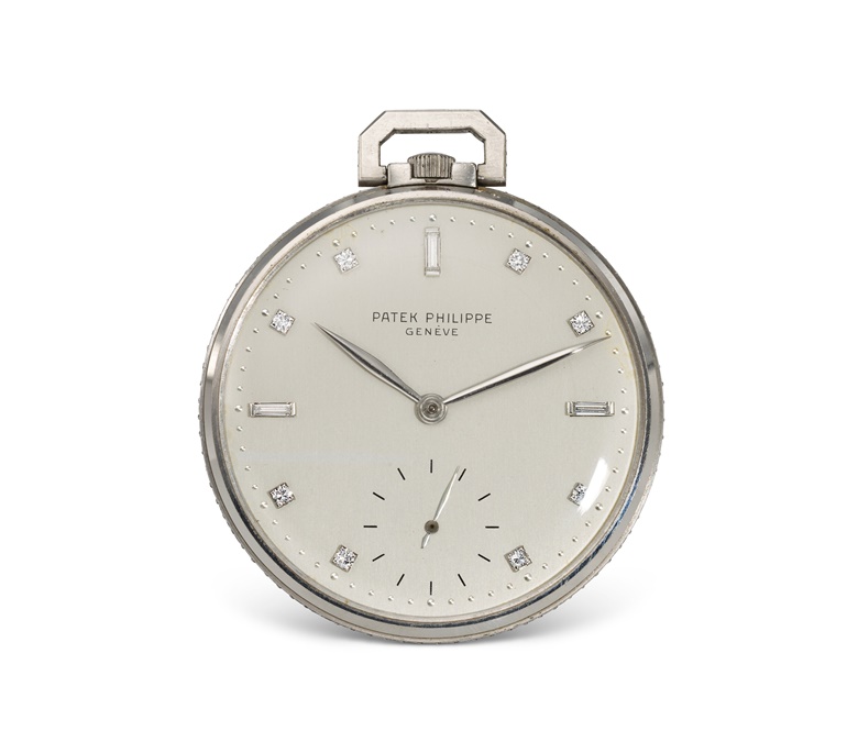 Patek Philippe. A very fine and rare platinum and diamond-set pocket watch with subsidiary seconds. Ref. 6003. Sold for $21,420 in Watches Online The New York Edit on 13 December 2022 at Christie’s online