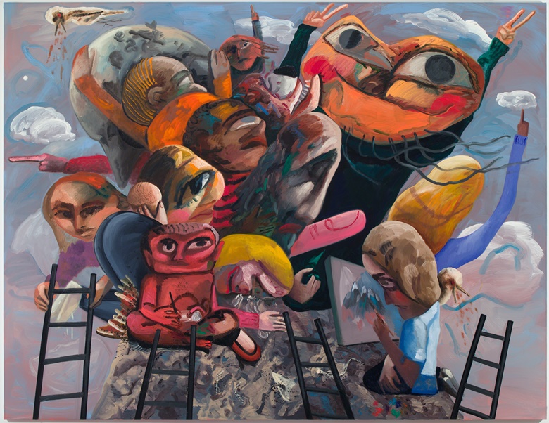Dana Schutz (b. 1976), Mountain Group, 2018. Oil on canvas, 304.8 × 396.2 cm. Collection of Marguerite Steed Hoffman. © Dana Schutz