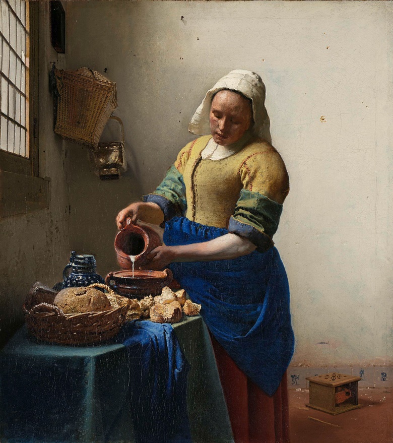 Johannes Vermeer (1632-1675), The Milkmaid, circa 1660. Oil on canvas. 45.5 × 41 cm. Rijksmuseum. Purchased with the support of the Vereniging Rembrandt