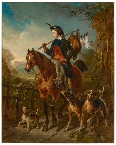 Alfred de Dreux (1810-1860), The Return, 1859. 64¼ x 51 in (163.2 x 131.3 cm). Estimate £400,000-600,000. Offered in An Opulent Aesthetic An Important Private Collection from an English Country House on 9 February 2023 at Christie’s in London