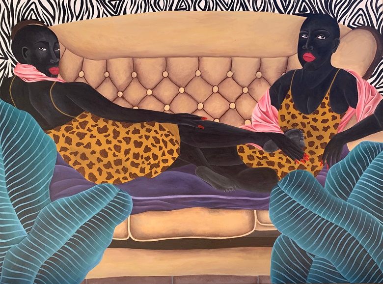 Zandile Tshabalala, Two Reclining Women, 2020. Acrylic on canvas. 122 x 91.5 cm