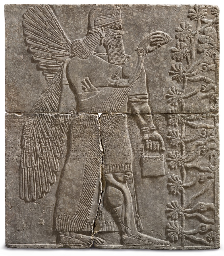 An Assyrian gypsum relief of a winged genius, reign of Ashurnasirpal II, c. 883-859 B.C. 7 ft, 4 in x 6 ft, 5 in (223.5 cm x 195.5 cm). Sold for $30,968,750 in Antiquities on 31 October 2018 at Christies in New York