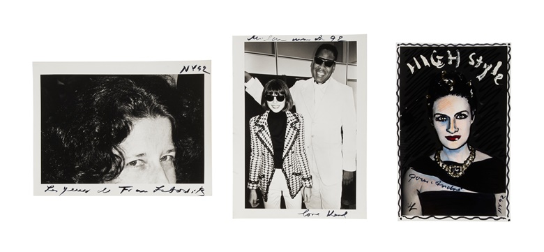 Karl Lagerfeld (1933-2019), Three photographs of Sandra Bernhard, Anna Wintour, André Leon Talley, and Fran Lebowitz, 1992. Gelatin silver print. 9 x 7 in each. Estimate $300-500. Offered in The Collection of André Leon Talley Online on 3 February 2023 at Christie’s Online