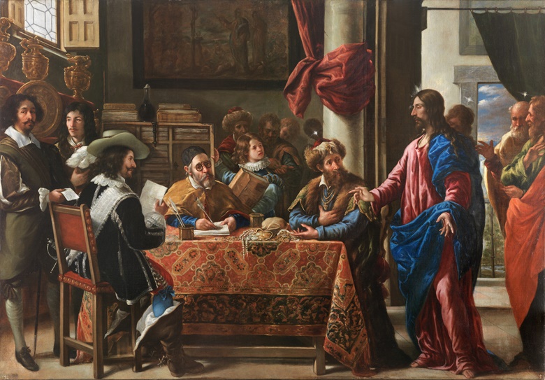 Juan de Pareja (1608-1670), Calling of Saint Matthew, 1661. Oil on canvas, 88 ⅝ x 10 ft 7 ⅞ in (225 x 325 cm). Museo Nacional del Prado