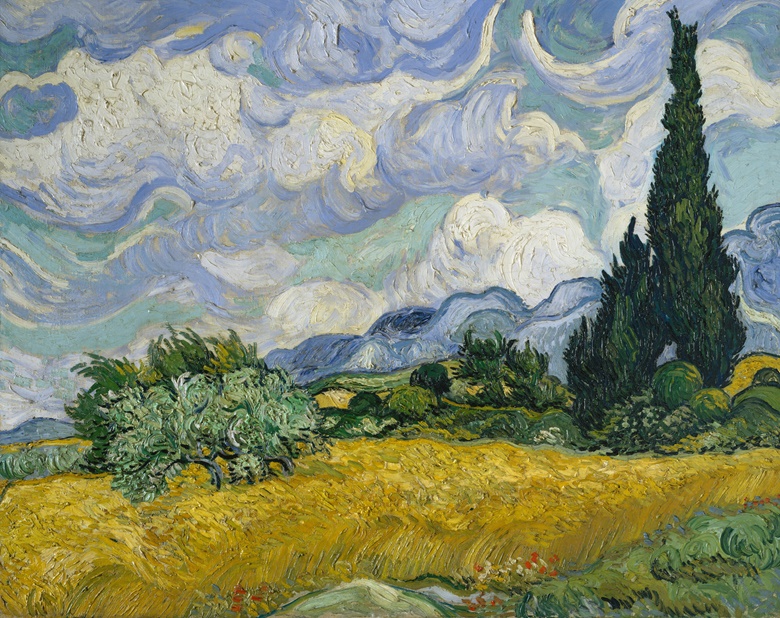 Vincent van Gogh (1853-1890), Wheat Field with Cypresses, 1889. Oil on canvas, 28 ⅞ x 36 ¾ in (73.2 x 93.4 cm). The Metropolitan Museum of Art, New York. Gift of The Annenberg Foundation, 1993