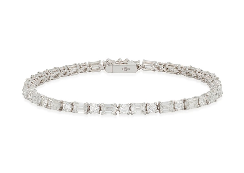 A diamond bracelet. Circular and baguette-cut diamonds, gold, length 17.6 cm. Available to purchase immediately. Price on request