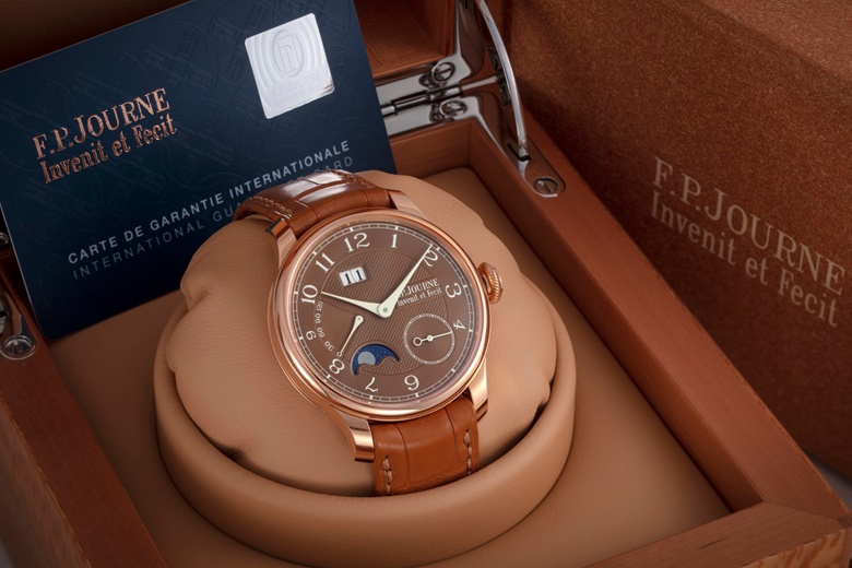 An F.P. Journe Automatique Lune Havana, a gold automatic wristwatch with moon-phase. Available to purchase immediately. Price on request