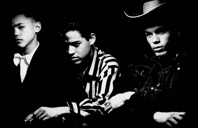 Felix Howard, Barry Kamen (centre) and Simon de Montford on the set of a Nick Kamen video by Jean-Baptiste Mondino, January 1987. Photograph by Jamie Morgan