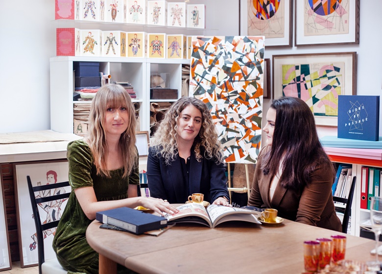 She CURAtes The Residency founders Powell, Shapiro and Mollie E. Barnes in the London studio of artist Hormazd Narielwalla. Photo © Jayne West Photography