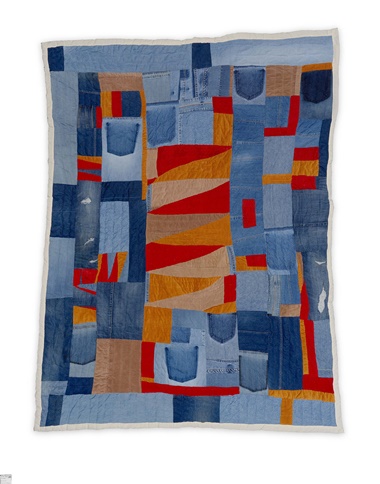 Right Marlene Bennett Jones, Triangles, 2021. Denim, corduroy, and cotton, 205.7 x 157.5 cm. Souls Grown Deep Foundation, Atlanta. © 2023 Marlene Bennett Jones Artists Rights Society (ARS), New York DACS, London. Photo Stephen PitkinPitkin Studio