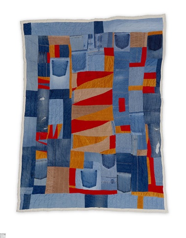 Right Marlene Bennett Jones, Triangles, 2021. Denim, corduroy, and cotton, 205.7 x 157.5 cm. Souls Grown Deep Foundation, Atlanta. © 2023 Marlene Bennett Jones  Artists Rights Society (ARS), New York  DACS, London. Photo Stephen PitkinPitkin Studio