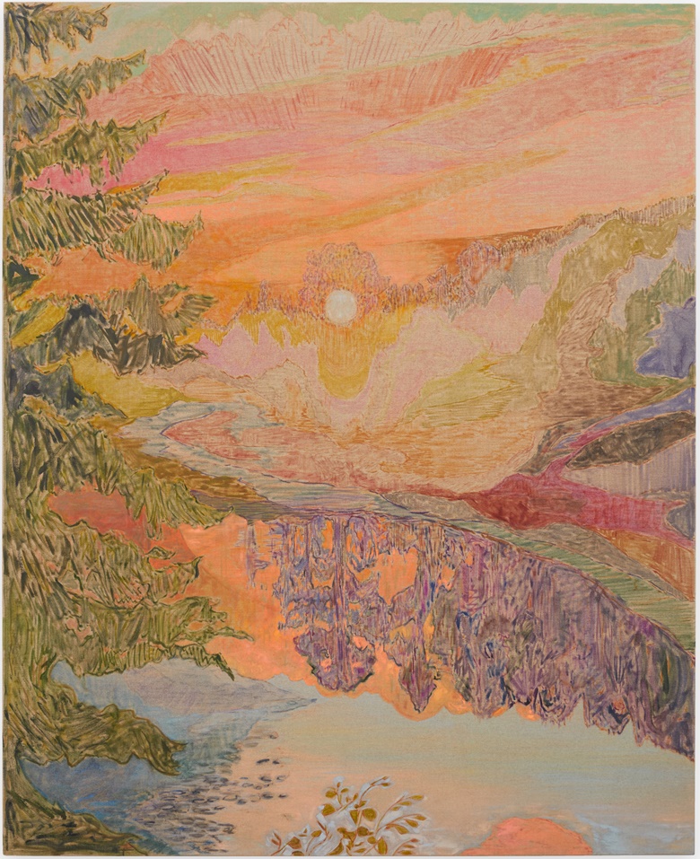 Hayley Barker, Riverwood 3, 2021, Oil on linen, 80 x 65 in. Courtesy Shrine Gallery