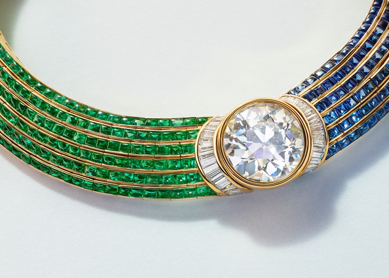 A Bulgari diamond, sapphire and emerald necklace. Estimate on request. Offered in The World of Heidi Horten Part I in May 2023 at Christie’s in Geneva