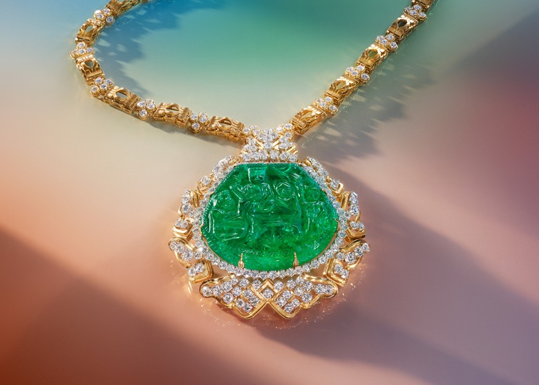 ‘The Great Mughal’ Harry Winston emerald and diamond pendant necklace. Estimate on request. Offered in The World of Heidi Horten Part II in May 2023 at Christie’s in Geneva