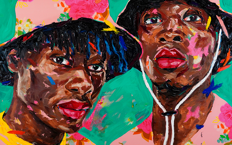 Megan Lewis (b. 1989), What I know for sure, 2023 (detail). Oil and acrylic on fabric stretched on canvas. 48 x 48 in (122 x 122 cm). Offered in the private selling exhibition Note to Self, 28 March
