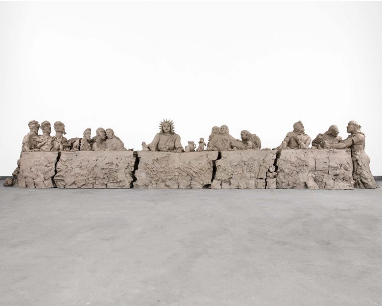 Urs Fischer (b. 1973), last supper, 2014. 57 x 302 x 58 in (144.8 x 767.1 x 147.3 cm). Cast bronze and stainless steel armature, in three parts. Sold for $1,008,000 in ADAM Works from the Collection of Adam Lindemann on 9 March 2023 at Christie’s in New York. © Urs Fischer. Courtesy of the artist and Gagosian. Photographer Stefan Altenburger