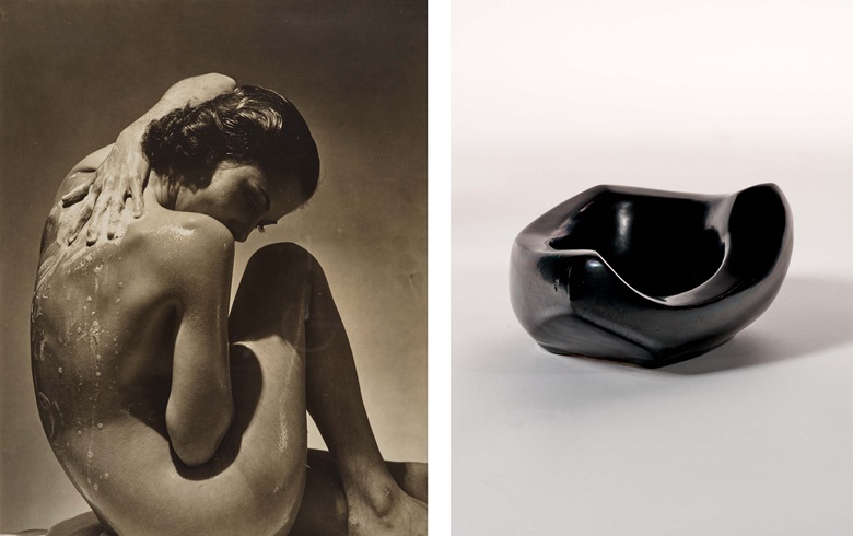 Left Edward Steichen (1879–1973), Dixie Ray for Woodbury Soap, 1935. Gelatin silver print. Image 9½ x 7½ in (24.1 x 19 cm.) sheet 9 78 x 8 in (25 x 20.3 cm). Estimate $40,000-60,000. Right Georges Jouve (1910-1964), Vide Poche, c. 1955. Glazed ceramic. 2⅝ x 7¼ x 5⅛ in (6.7 x 18.4 x 13 cm). Estimate $4,000-6,000. Both offered in Art of Collecting A Pacific