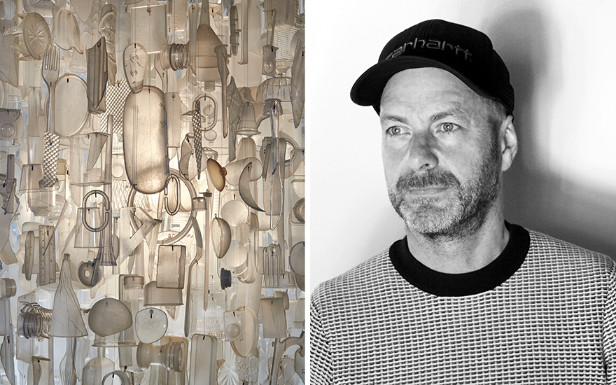 Left, Stuart Haygarth (b. 1966), ‘Tide’ (Clear) Chandelier 2013 (detail). Estimate £10,000-15,000. Offered in Three Private Collections Belgravia, Berkshire and Guernsey on 25 May