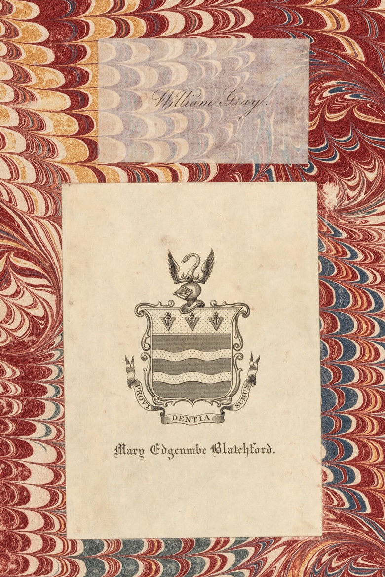 The bookplates from the Gray-Blatchford-Sterling copy, the earliest recorded First Folio in America. It crossed the Atlantic when it was acquired by the Massachusetts politician Francis Calley Gray (1790-1856). Courtesy of Senate House Library, University of London
