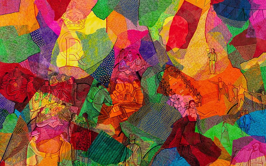Arjuna Gunarathne (b. 1976; RDS alumnus 2018), Joyous Celebration, 2023 (detail). Pen and ink on paper. 90 x 120 cm