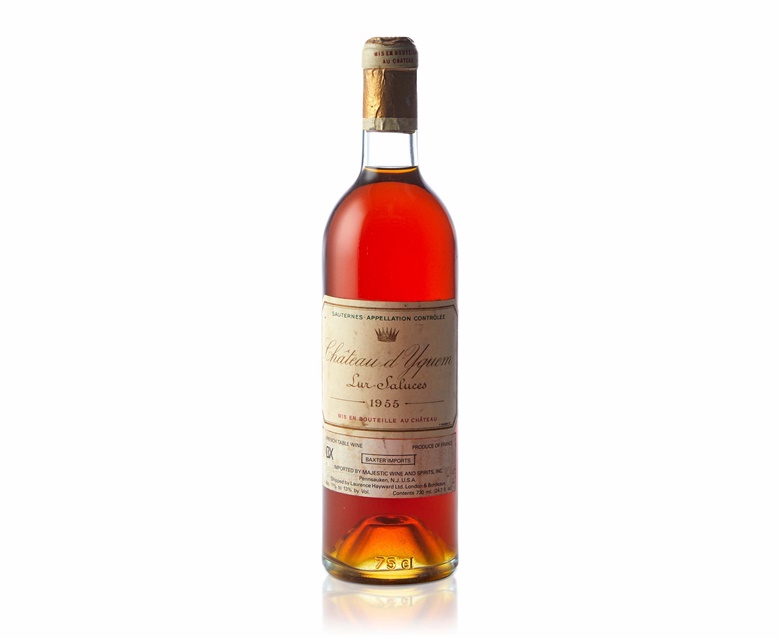 Château dYquem, 1955. 1 bottle per lot. Sold for $1,750 in The Two Continents Collection, The Private Cellar of Irwin Kotovsky Part I on 18 April at Christies online
