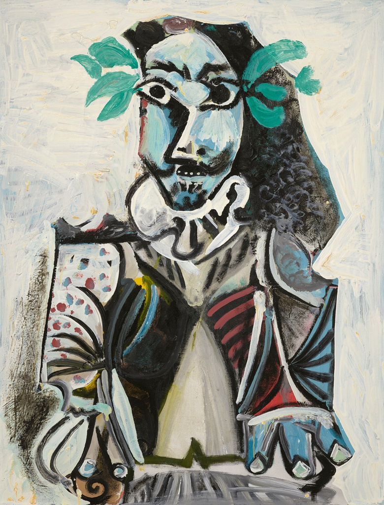 Pablo Picasso (1881-1973), Buste dhomme lauré, 1969. Oil and Ripolin on canvas. 45⅝ x 35 in (115.7 x 88.8 cm). Estimate $9,000,000-12,000,000. Offered in A Century of Art The Gerald Fineberg Collection Part I on 17 May 2023 at Christies in New York