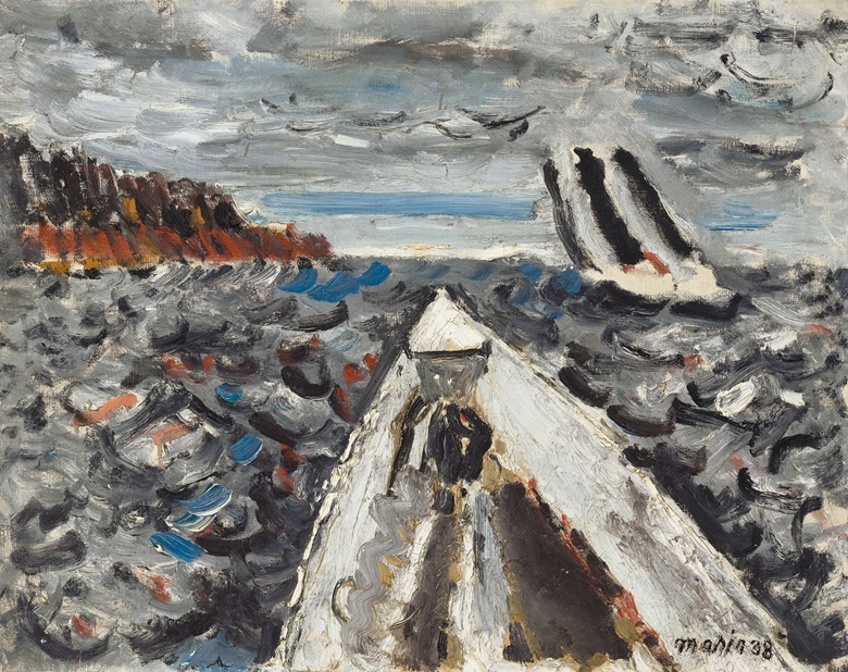 John Marin (1870-1953), Lobster Boat, Cape Split, Maine, 1938. Oil on canvas. 22 x 28 in (55.9 x 71.1 cm). Sold for $1,925,500 in Modern American Masterworks from the Ted Shen Collection on 21 April 2023 at Christie’s in New York
