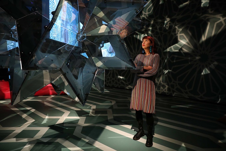 Soheila Sokhanvari at the Rebel Rebel installation, New York, 2022. Photograph by Lia Toby via Getty Images for Barbican Centre
