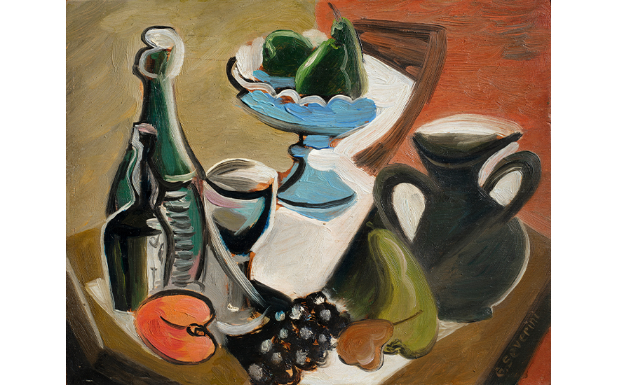 Gino Severini (1883-1966), Natura morta con uva e pere, 1942-43. Oil on board. 24 x 29.7 cm. Estimate €12,000-18,000. Offered in Centuries of Beauty — A Refined Private Collection, 24 May-7