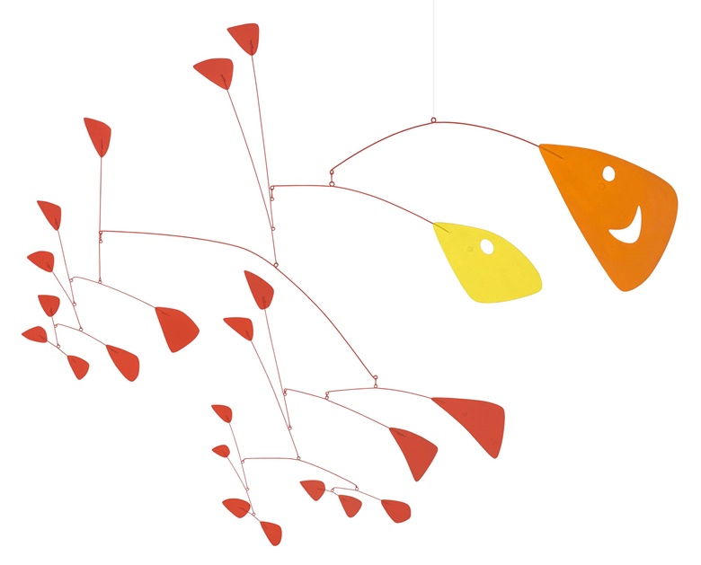 Alexander Calder (1898-1976), The Moon and The Loop, 1953. Sheet metal, wire and paint. 46 x 57 in (116.8 x 144.8 cm). Sold for $5,555,500 in 20th Century Evening Sale on 11 May 2023 at Christie’s in New York