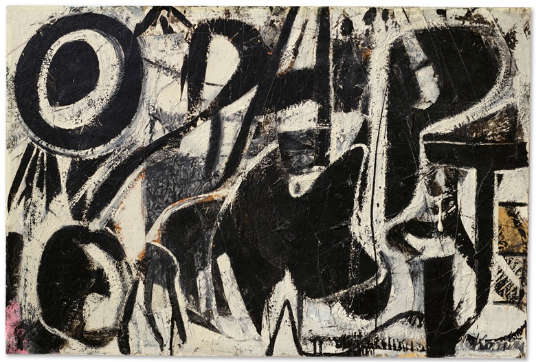 Willem de Kooning (1904-1997), Orestes, 1947. Oil, enamel and paper collage on paper mounted on board. 24⅛ x 36⅛ in (61.3 x 91.8 cm). Sold for $30,885,000 in Masterpieces from the S.I. Newhouse Collection on 11 May 2023 at Christies New York