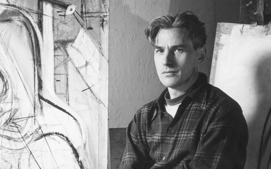Willem de Kooning in his studio, c. 1945. Photo by Henry BowdenHulton ArchiveGetty Images. Artwork © 2023 The Willem de Kooning Foundation  Artists Rights Society (ARS), New York