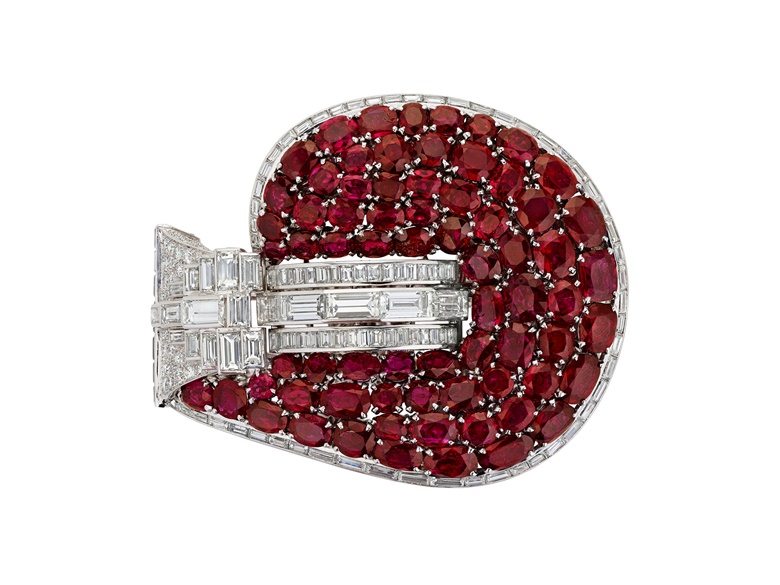 An exceptional Van Cleef & Arpels ruby and diamond ‘Jarretière’ bracelet. Estimate $2,500,000-4,500,000. Offered in The Magnificent Jewels of Anne Eisenhower on 7 June 2023 at Christie’s in New York