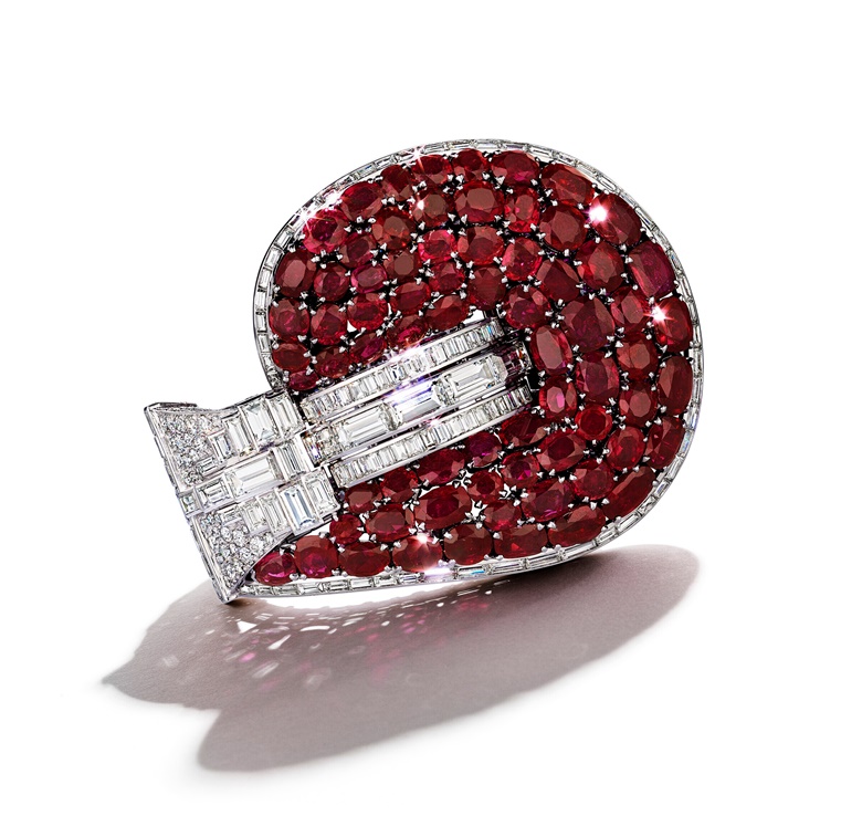 An exceptional Van Cleef & Arpels ruby and diamond ‘Jarretière’ bracelet. Estimate $2,500,000-4,500,000. Offered in The Magnificent Jewels of Anne Eisenhower on 7 June 2023 at Christie’s in New York