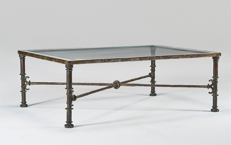 Diego Giacometti (1902-1985), Grecque low table, c. 1965. Patinated bronze, glass. 17 x 47⅞ x 36 in (43.2 x 121.6 x 91.4 cm). Estimate $250,000-350,000. Offered in  Design on 8 June 2023 at Christie’s in New York
