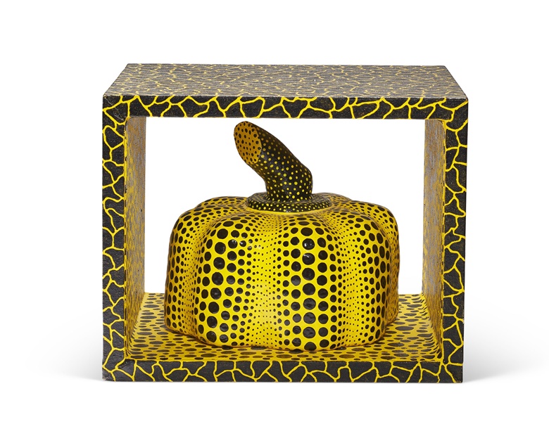 Yayoi Kusama (b. 1929),  Pumpkin, 1992. Wood box, cloth, acrylic and mixed media. 6 ½ x 8 ⅛ x 7 in (16.5 x 20.6 x 17.8 cm). Sold for $500,000 on 1 October  2021 at Christie's in New York