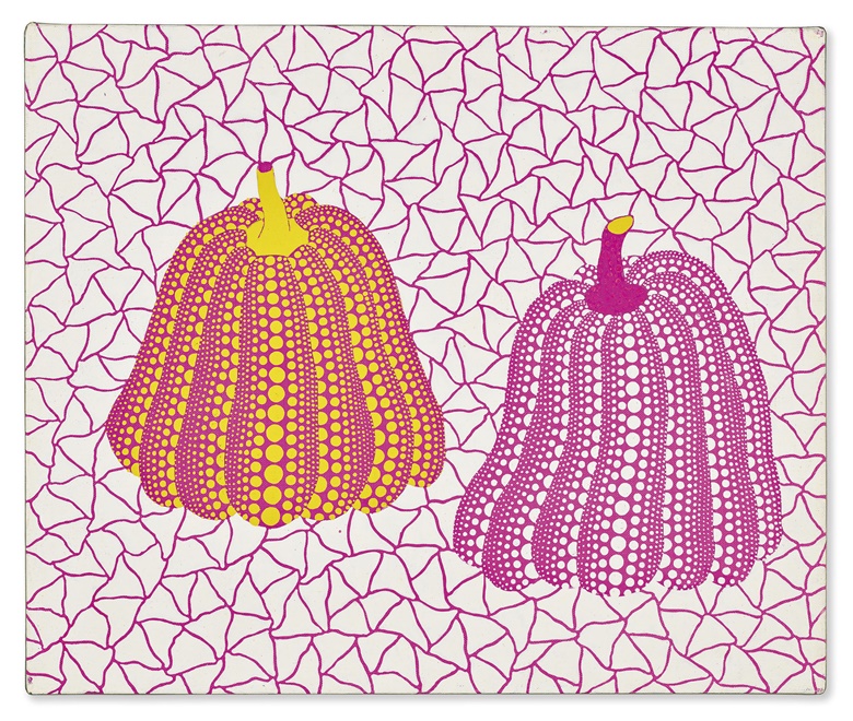 Yayoi Kusama (b. 1929), Pumpkins, 1987. Acrylic on canvas. 15 x 17 ⅞ in (38.1 x 45.4 cm). Sold for $1,950,000 on 1 October 2021 at Christie's in New York