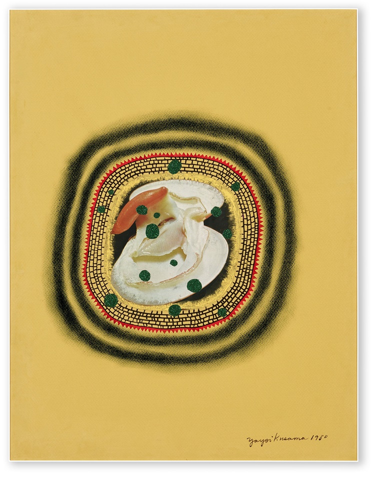 Yayoi Kusama (b. 1929), Shellfish, 1980. Gouache, pastel, ink and printed paper collage mounted on panel. 25 ⅞ x 20 ⅛ in (65.7 x 51.1 cm). Sold for $43,750 on 1 October 2021 at Christie's in New York