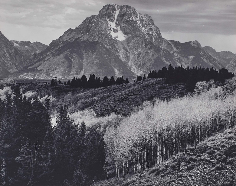 Ansel Adams (1902–1984), Mount Moran, Autumn, 1948. Gelatin silver print. Sheet 7⅝ x 9⅝ in (19.3 x 24.4 cm); mount 13¼ x 16¼ in (33.6 x 41.2 cm). Estimate $4,000-6,000. Offered in Photographs on 31 March- 13 April 2023 at Christie’s in New York